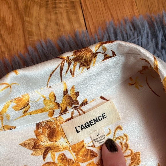 L'Agence Demie Cream Gold Satin Belted Shirt Mini Dress Maximalist Size 16 - Picture 3 of 7